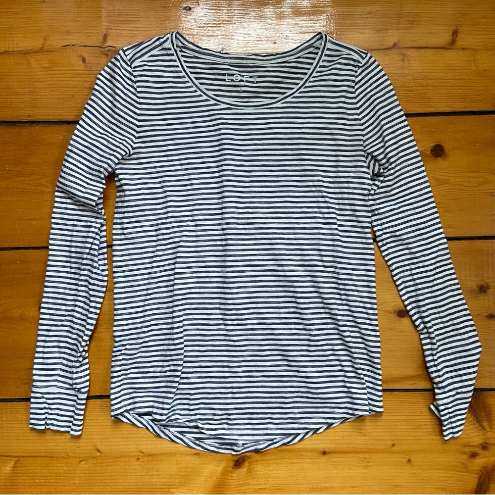 LOFT Women's Black White Striped Long Sleeve T Shirt Size S Lightweight cotton